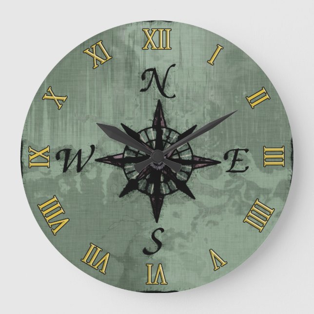 Vintage alte Kompass-Rose Große Wanduhr (Vorderseite)