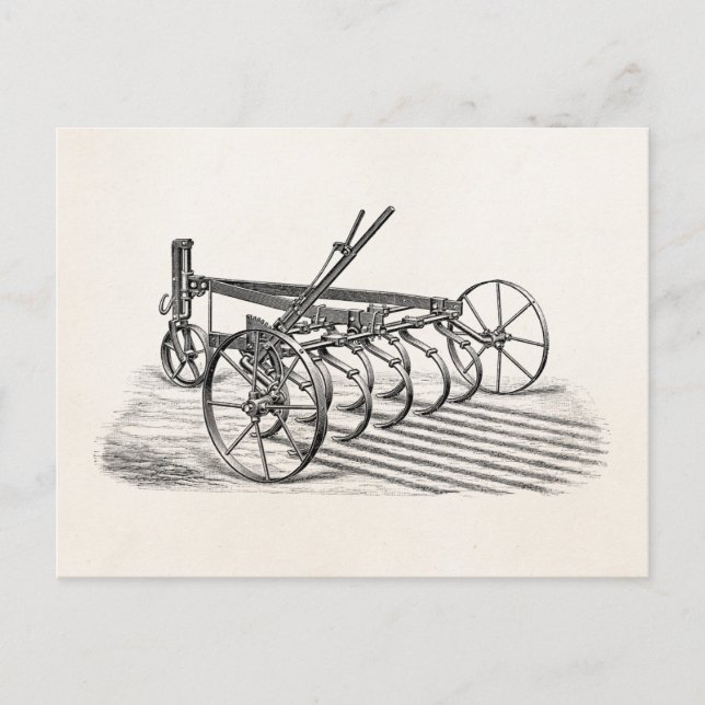 Vintage alte Pflüge landwirtschaftliche Geräte Lan Postkarte (Vorderseite)