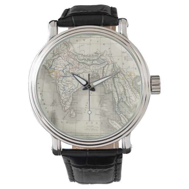 Vintage alte Welt antiindische Landkarte Hipster Armbanduhr (Vorderseite)