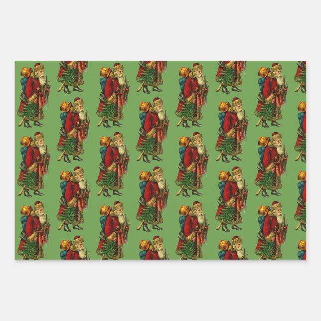 Vintage Alte Welt Santas Geschenkpapier Set (Vorderseite)