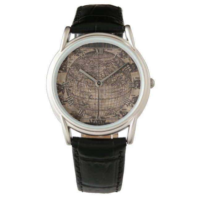 Vintage Alte Weltkarte Armbanduhr (Vorderseite)