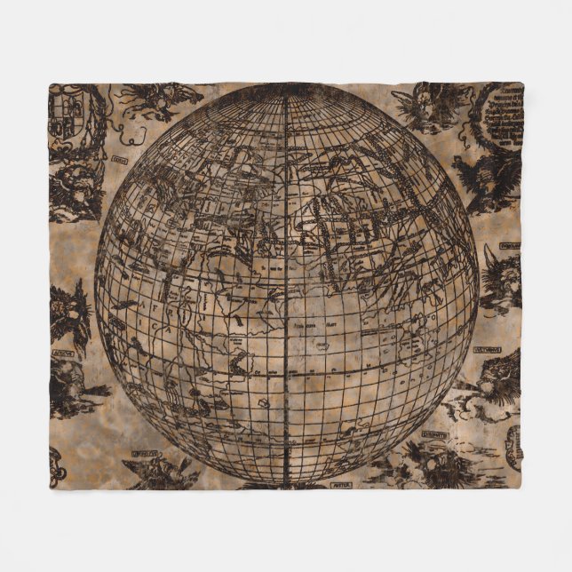 Vintage Alte Weltkarte Fleecedecke (Vorderseite (Horizontal))