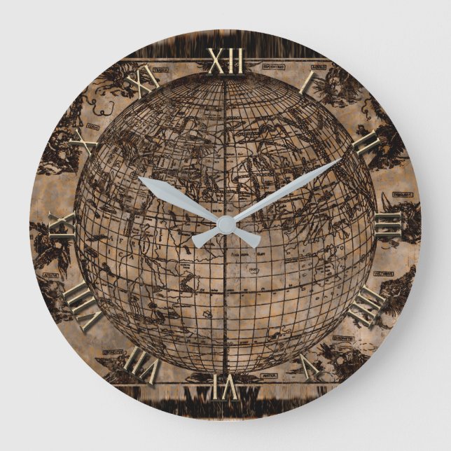 Vintage Alte Weltkarte Große Wanduhr (Vorderseite)