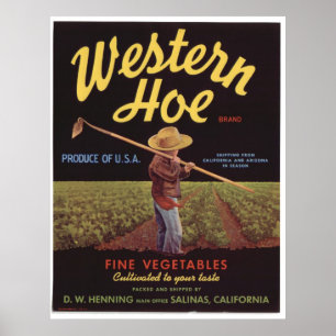 Vintage alte Western-Gemüse Kratzeretiketten Poster