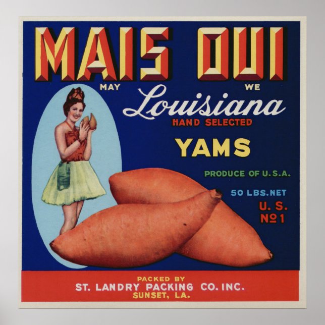 Vintage alte Yams-Fruchtkästen-Etiketten Poster (Vorne)