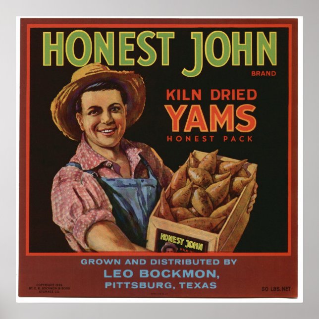 Vintage alte Yams-Fruchtkästen-Etiketten Poster (Vorne)