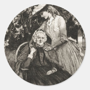Vintage ältere Mutter und Tochter Runder Aufkleber