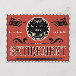 Vintage Altersversorgung Save the Date Ankündigungspostkarte
