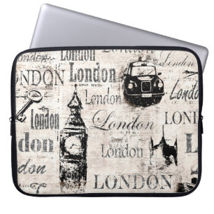 Vintage altes Zeitungspapier London Grunge Collage Laptopschutzhülle