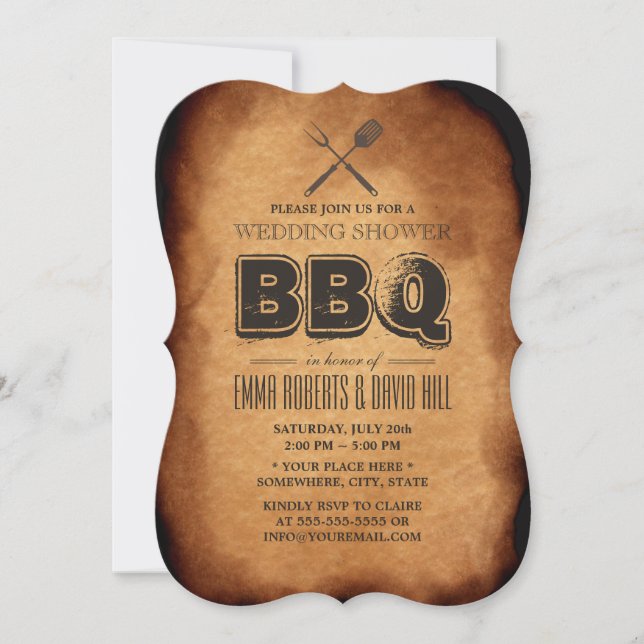 Vintage Altpapier GRILLEN Hochzeit Einladung (Vorderseite)