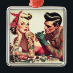 Vintage Altschule Tattoo Couple Illustration Ornament Aus Metall<br><div class="desc">Vintage Altschule Tattoo Couple Illustration</div>