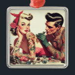 Vintage Altschule Tattoo Couple Illustration Ornament Aus Metall<br><div class="desc">Vintage Altschule Tattoo Couple Illustration</div>