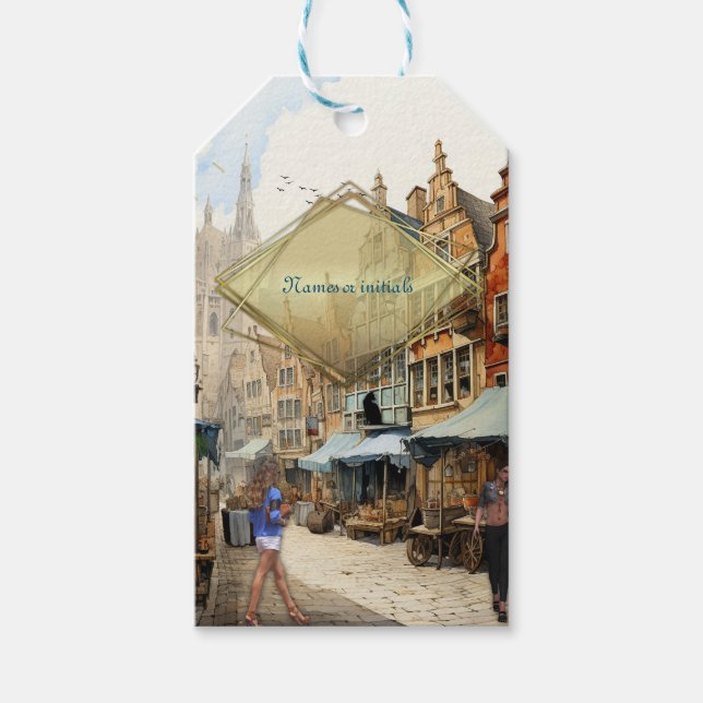 Vintage Altstadt Kunst Geschenkanhänger (Vorderseite)