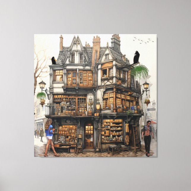 Vintage Altstadt Kunst Leinwanddruck (Vorderseite)