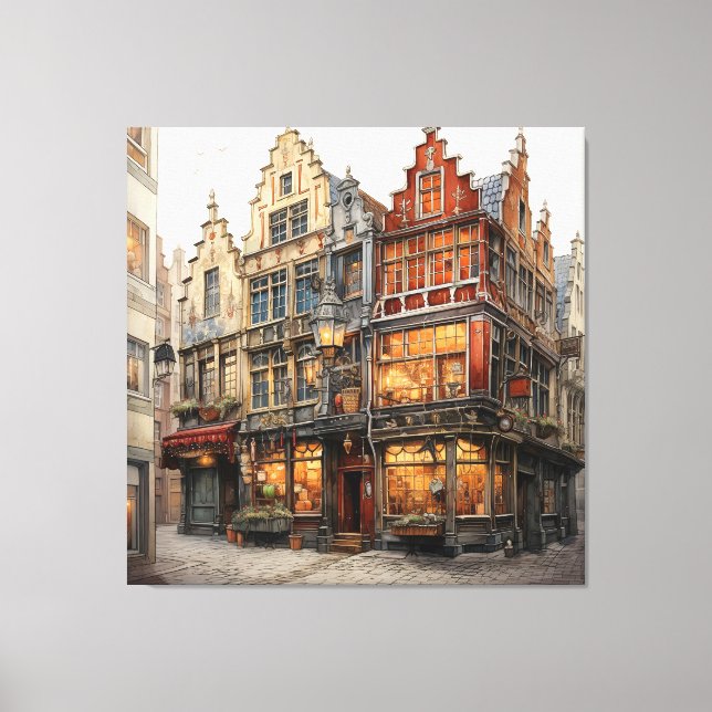 Vintage Altstadt Kunst Leinwanddruck (Vorderseite)