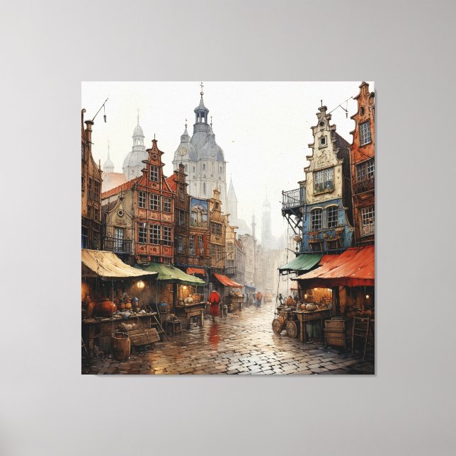Vintage Altstadt Kunst Leinwanddruck (Vorderseite)