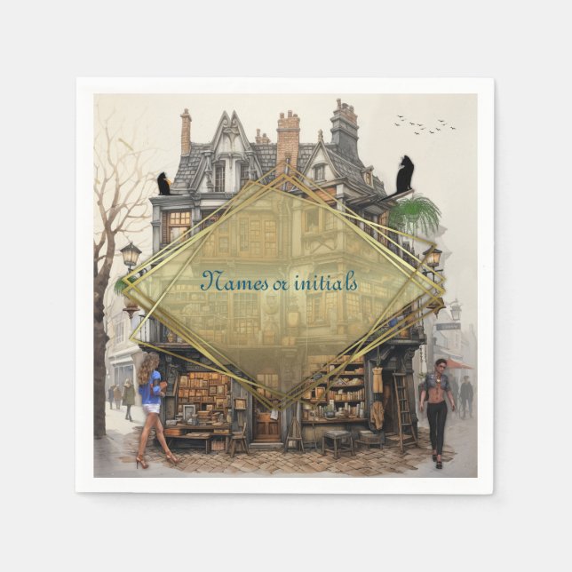 Vintage Altstadt Kunst Serviette (Vorderseite)