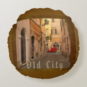 Vintage, Altstadt, Oldtimer, Antikstil Rundes Kissen