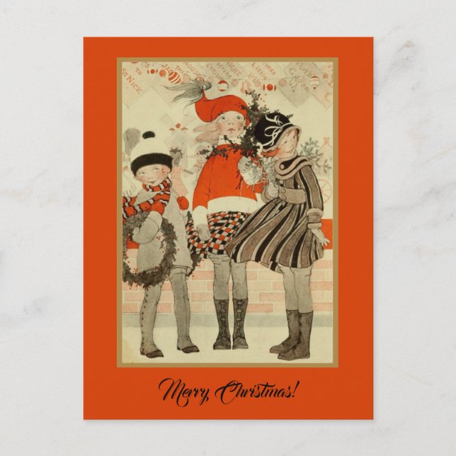 Vintage Altzeit Weihnachtskinder Postkarte (Vorderseite)