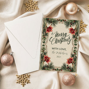 Vintage-Amaryllis- und Stechpalmen-Weihnachten Feiertagskarte