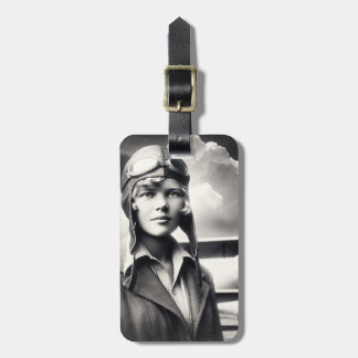 Vintage Amelia Earhart Female Aviator Adventurer Gepäckanhänger