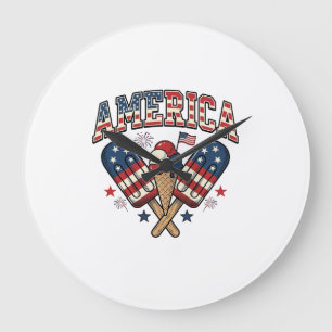 Vintage America Eiscreme Patriotisches-Shirt-Desig Große Wanduhr