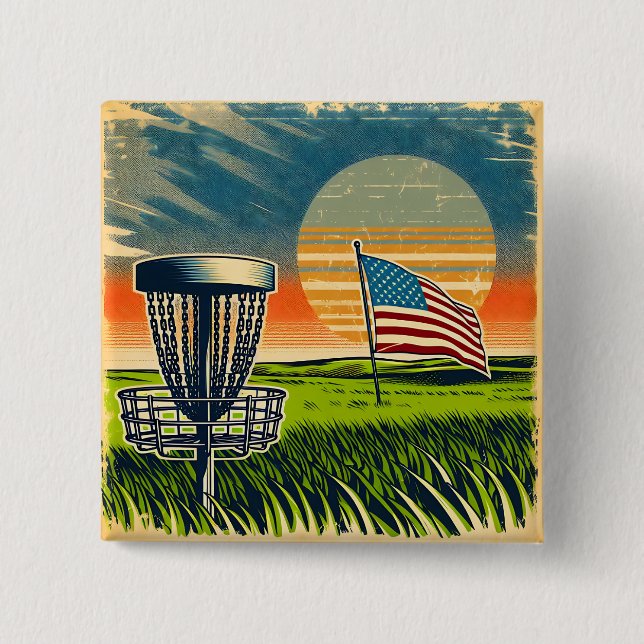 Vintage American Flag Disk Golf Vintag Sun Button (Vorderseite)