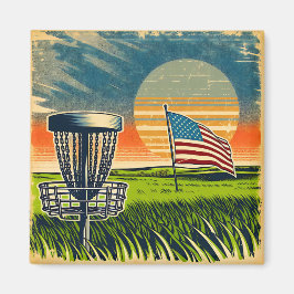 Vintage American Flag Disk Golf Vintag Sun Magnet