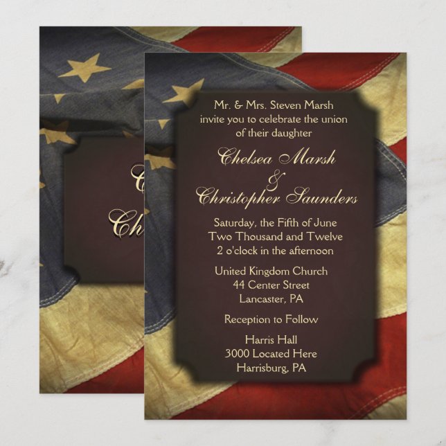 Vintage American Flag Texte Mariages Invitations (Devant / Derrière)