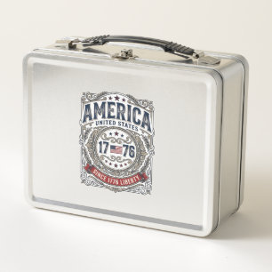 Vintage Amerika 1776 Patriotische Freiheit Metall Brotdose