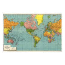 Vintage Amerika-zentrierte Weltkarte Poster
