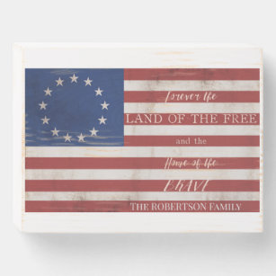 Vintage amerikanische Betsy Ross Flag frei und tap Holzkisten Schild