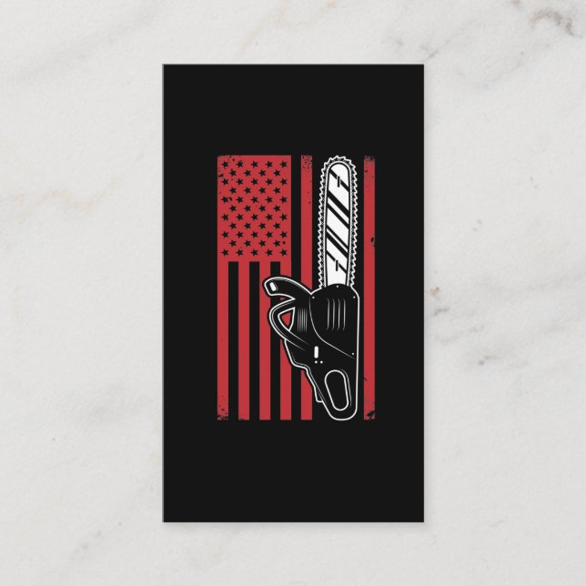Vintage amerikanische Flag Chainsaw-Holzbearbeitun Visitenkarte (Vorderseite)
