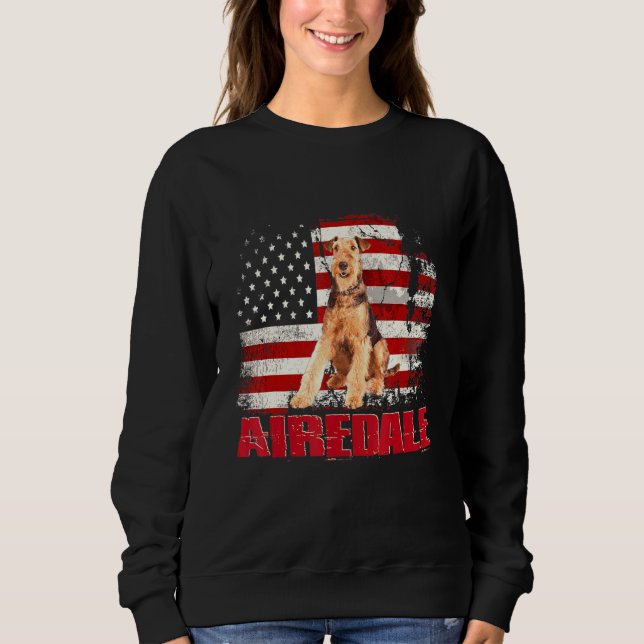 Vintage amerikanische Flagge Airedale Dog Sweatshirt (Vorderseite)