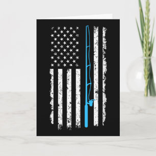 Vintage Amerikanische Flagge Angelrute Kurzarm Karte