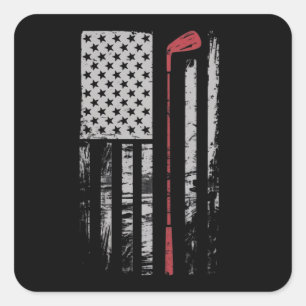 Vintage-Amerikanische-Flagge-Golfschläger-Geschenk Quadratischer Aufkleber