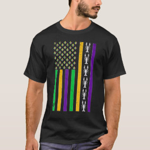 Vintage amerikanische Flagge Mardi Gras Crawfish E T-Shirt