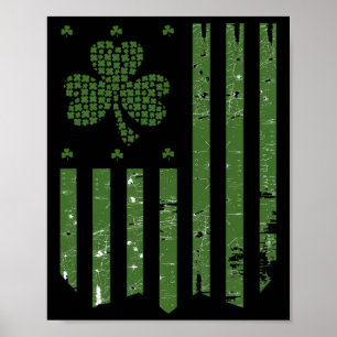 Vintage-amerikanische Flagge mit Shamrock-Design S Poster