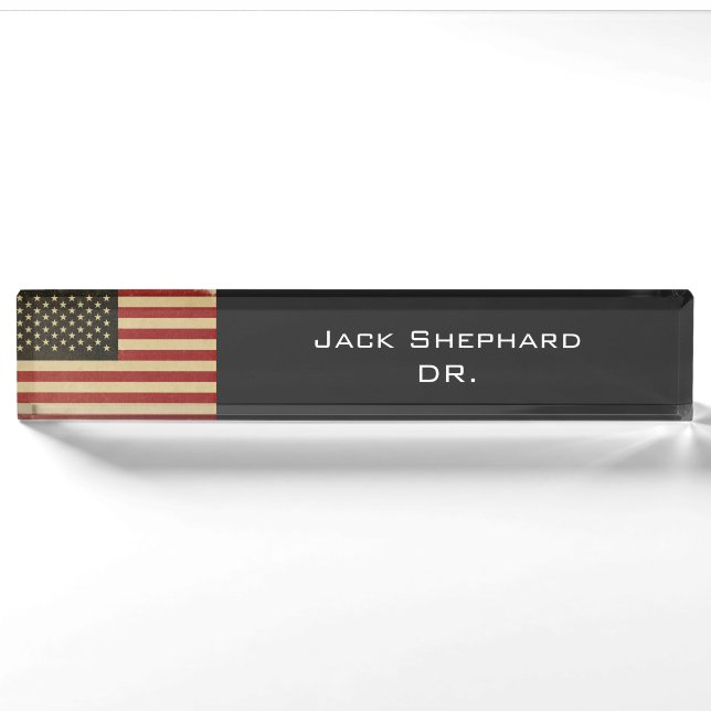 Vintage amerikanische Flagge Namensplakette (Vorderseite)
