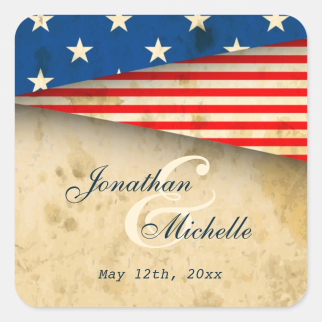 Vintage amerikanische Flagge Patriotische US-Hochz Quadratischer Aufkleber (Vorderseite)