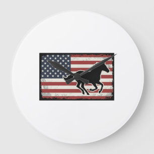 Vintage-Amerikanische-Flagge-Pferd-Vektor-Kunst-De Große Wanduhr