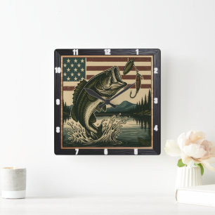 Vintage amerikanische Flagge Quadratische Wanduhr