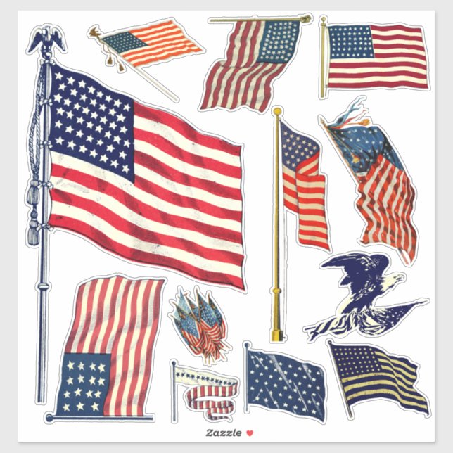 Vintage amerikanische Flaggen Aufkleber (Blatt)