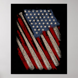Vintage amerikanische Flaggenbaseball Poster
