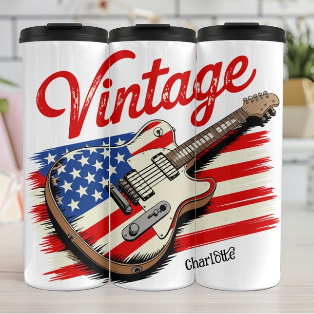Vintage amerikanische Flaggengitarre: Patriotische Thermosbecher (Von Creator hochgeladen)