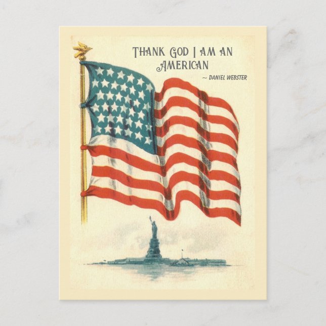 Vintage-amerikanische Freiheitsstatue mit amerikan Postkarte (Vorderseite)