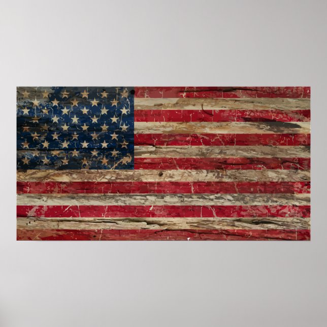 Vintage amerikanische Holzflagge Poster (Vorne)