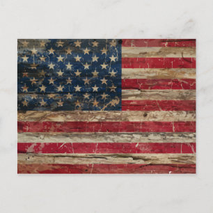 Vintage amerikanische Holzflagge Postkarte