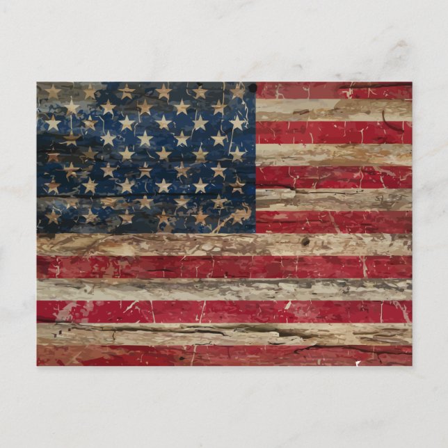 Vintage amerikanische Holzflagge Postkarte (Vorderseite)