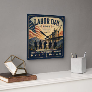Vintage-amerikanische Labor Day-Arbeiter-Tribut-Ku Quadratische Wanduhr